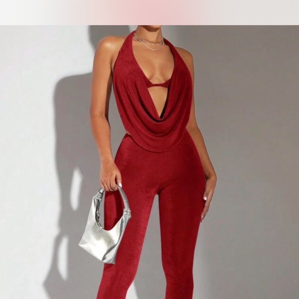 Elegant Red Halter Jumpsuit